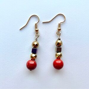 Artisan 18k Gold Plated and Jasper Bead Earrings